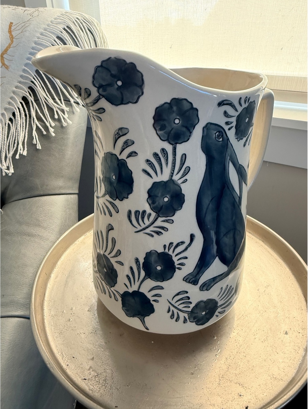 Blue and White Rabbit Ceramic Pitcher - Picture 8 of 12